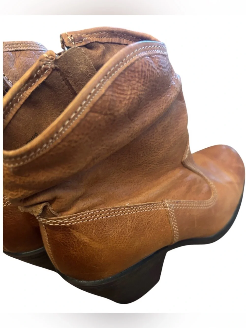 Montana | Short Tan Leather Ankle Boots | Small Heel Zipper Boots Summer Fashion